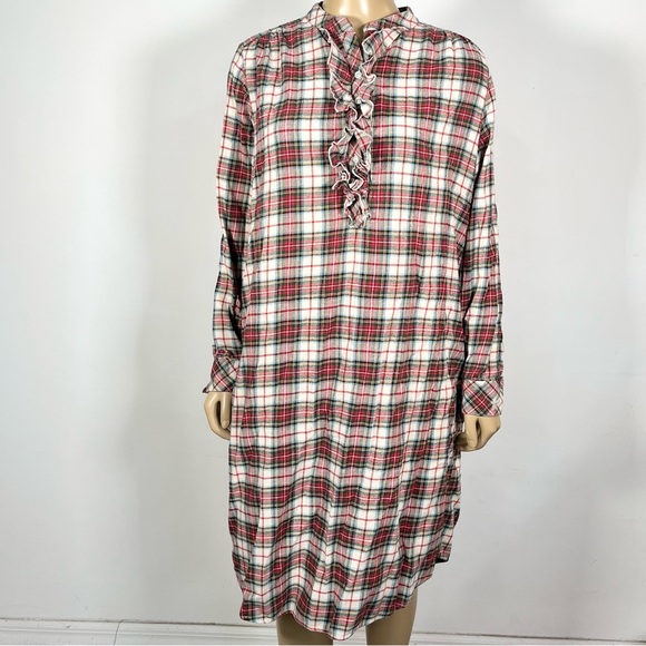 L.L. Bean Other - L.L. Bean Women’s Size Medium Regular Plaid Ruffle Neck Sleep Shirt